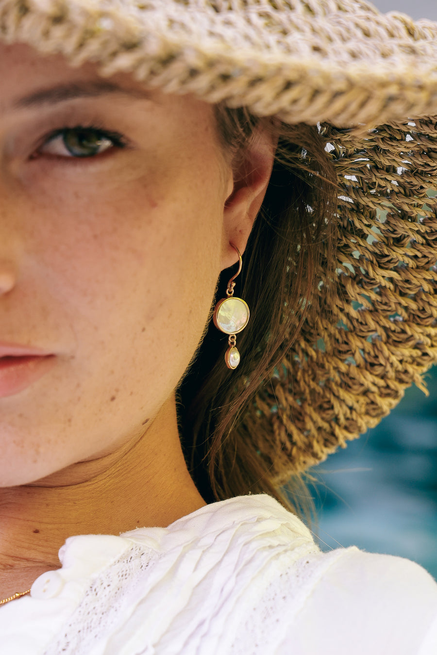 Joya hecha a mano Aros argolla plata 925 piedra natural Larimar diseño exclusivo elegante único joyería fina Anillo Collar Colgante bañado en Oro 18k