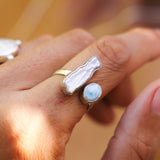Mentawai Natural Pearl and Larimar Ring